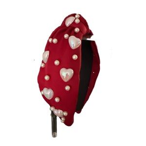 Red Heart and Pearl Embellished Headband